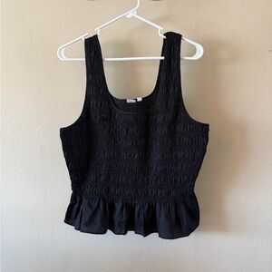NWOT Gap 100% Cotton Black Smocked Peplum Tank Top Sleeveless size XL
